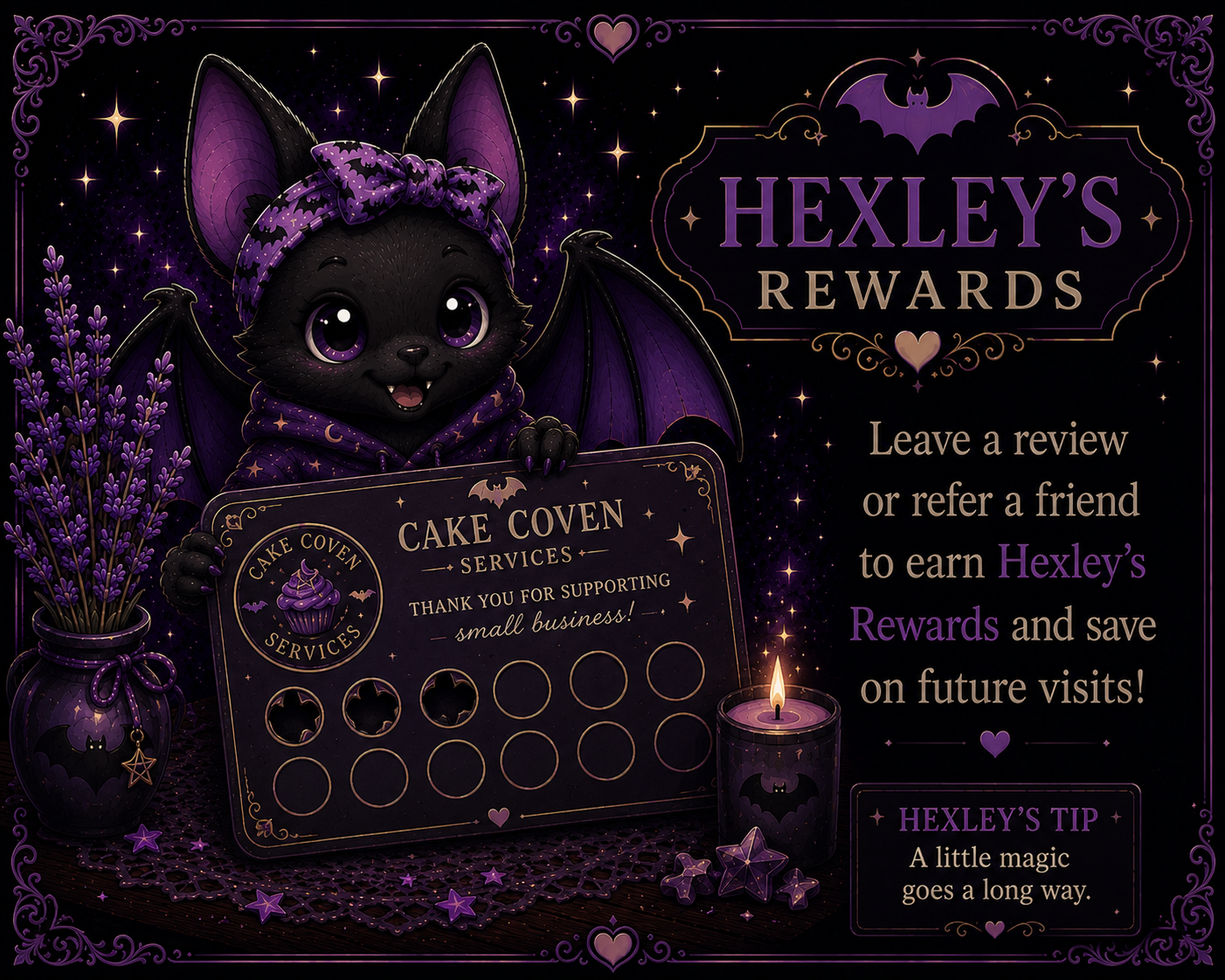 Hexley's Rewards punch card graphic